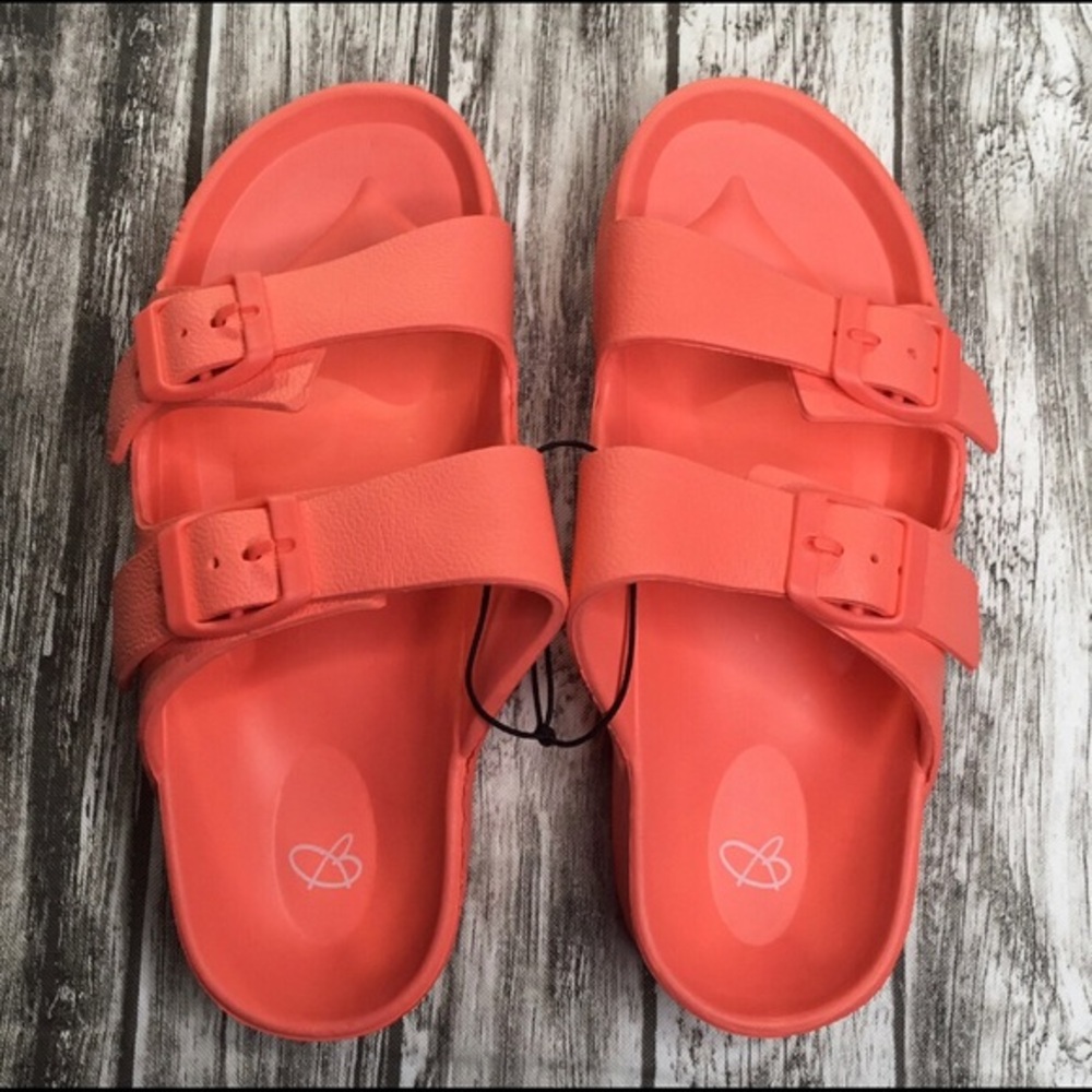 Girls Bobbie Brooks Hot Coral Slides Size 2/3 NEW